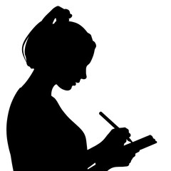 Silhouette of person writing in notebook, self-reflection and contemplation
