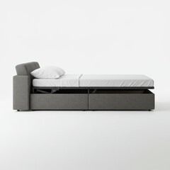 Fototapeta premium Modern Gray Sofa Bed with Hidden Storage and Simple Design