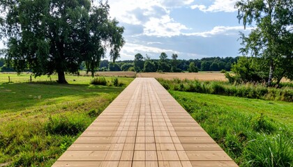 Wooden Path Through Summer Green Field