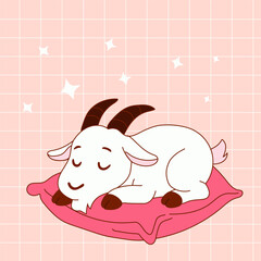 Kawaii Goat Sleeping Peacefully in Cartoon Style