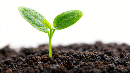 New Growth: A vibrant young sprout emerges from dark soil, symbolizing new beginnings, growth, and the potential for life.