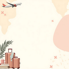 Minimalist Home Decor Background with Books, Plants, and Travel Accents