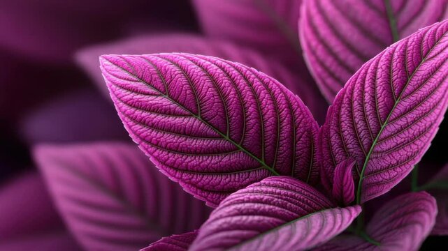 Vibrant purple leaf texture close up showing detailed veins and natural botanical patterns with rich color in nature background