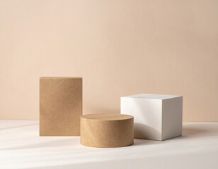 Beige and White Geometric Display Platforms