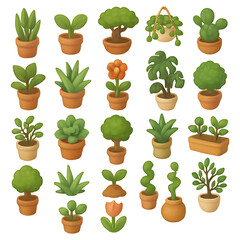 Fototapeta premium 3D potted plant icons with various indoor foliage types 