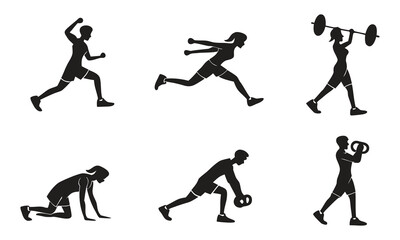 Fitness and Strength Training Silhouettes Demonstrating Athletic Movements, Gym Exercises, and Healthy Active Lifestyles in Action.