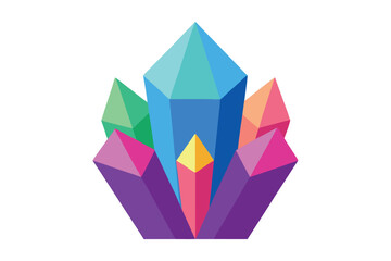 Colorful crystal cluster on a white background illustration Ai Generated