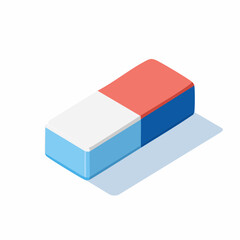 An isometric style eraser graphic with red, white, and blue elements is ideal for educational designs and office themes.