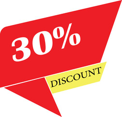 Bold red banner announcing thirty percent discount with yellow accent