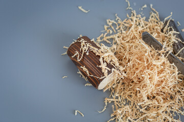 Close-up of craftsman work with tools and wood