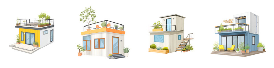 Modern Rooftop Terrace Apartment Buildings Illustrations
