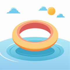 Summertime floating ring design shows sunny skies and calm water in a playful graphic for branding or web elements.