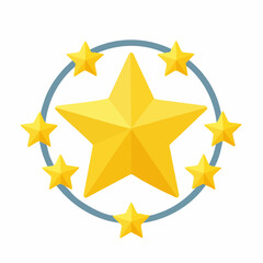 Golden star rating emblem with surrounding smaller stars and a circle, suitable for awards, recognition, or achievement design elements.