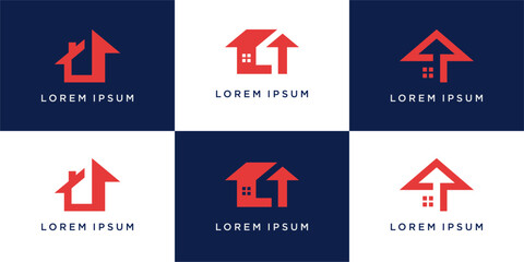 Set of modern house logo design with arrow shape