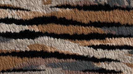 Seamless tiger fur pattern with natural black, orange, and beige stripes, realistic animal texture for backgrounds or design.