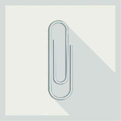 Simple metal paperclip graphic with a long shadow, perfect for presentations or office supply related design projects and marketing.
