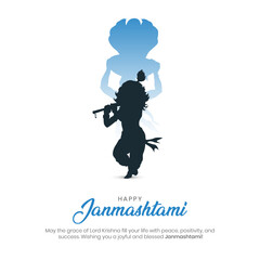 Naklejka premium Happy Janmashtami Social Media Post and Greeting Card. Birth of Lord Krishna Celebration and Creative Poster Vector Illustration