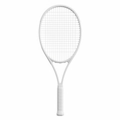 White Tennis Racket with Clean Grip Front View Isolated on White