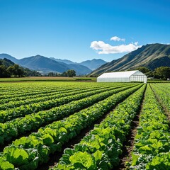 Summer Day on a Green Organic Lettuce Plantation