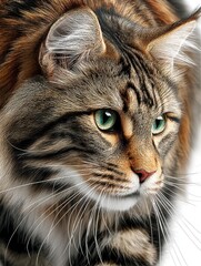 photorealistic, captivating happy cat, walking towards the screen