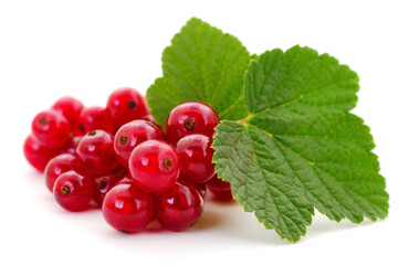 Red currants with green leaves.