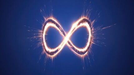 Sparkling Infinity Symbol on Blue Background Representing Endless Possibilities and Boundless Creativity in Conceptual Design