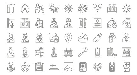 Medical Laboratory and Research Line Icon Set
