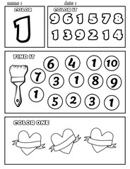 Number worksheets for preschool number 1 coloring math activities for kindergarten kids
