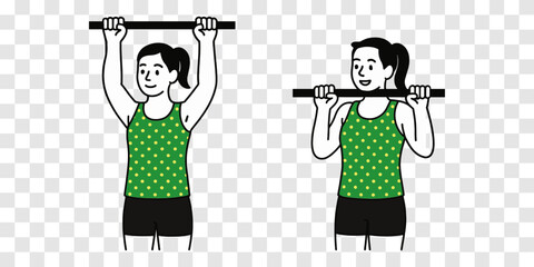  Pull-Up and Dead Hang Exercise Illustration &ndash; Fit Woman in Green Tank Top