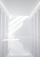Fototapeta premium White empty room with bright lights reflecting on floor Empty room interior design architecture blank design room