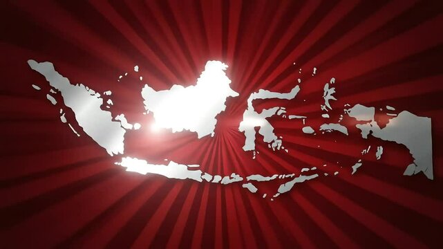Indonesia Map with Red Sunburst.