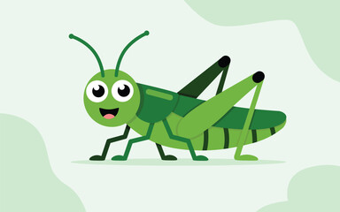 Cheerful Green Cartoon Grasshopper Character