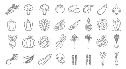Naklejka premium Fresh Vegetables and Produce Line Icon Set