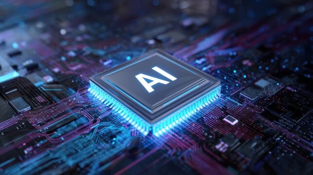 The AI Microchip Illuminated on a High-Tech Circuit Board