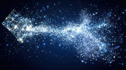 Abstract Cosmic Explosion with Bright Stars and Glowing Particles in a Dark Space Background
