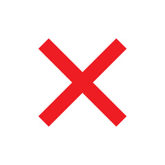 Red cross mark symbol isolated on white background. Error or cancel icon.