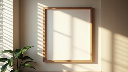 Minimalist Wooden Frame on Sunny Wall