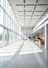 Blurred view of a contemporary office space featuring panoramic windows and soft natural light minimalistic interior elements fade gently Empty room interior design architecture blank design room