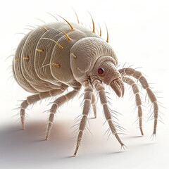 Macro View of a House Dust Mite Isolated on White Background

