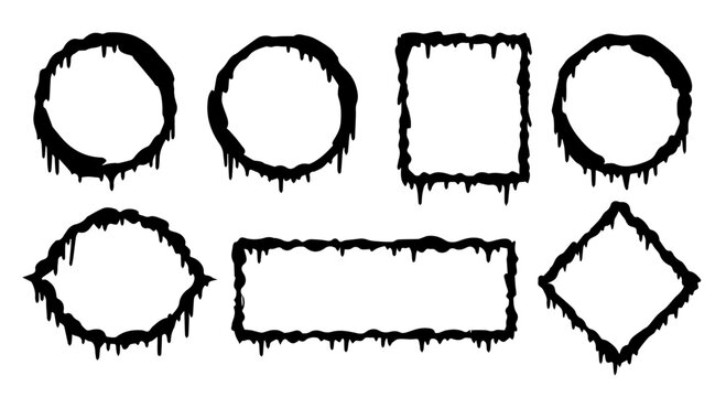 Halloween themed dripping frames feature circles, squares, a diamond and a rectangle for seasonal designs, silhouette