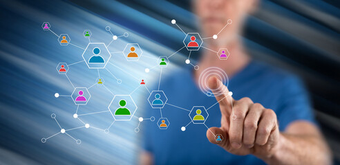 Man touching a social network