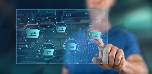 Man touching a data exchange concept