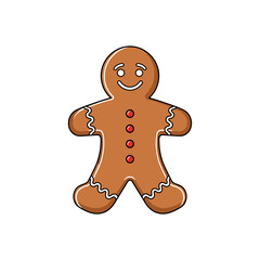 Smiling gingerbread man with red buttons on a white background