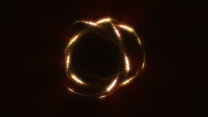 Glowing golden particle structure in flower-like shape with radiant energy beams and deep shadows