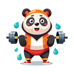 Cute Vector Panda Struggling to Lift Heavy Dumbbells with Trembling Arms and Sweat Drops, Funny Fitness Illustration for Gym, Workout, Strength Training, and Exercise Designs
