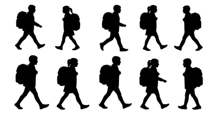 Silhouettes of students walking with backpacks illustrate back to school season and education