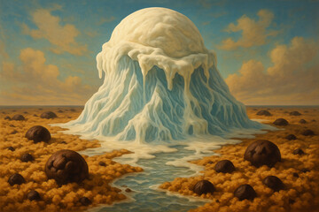 Ice Cream Glacier Melting Into a Cookie Sea