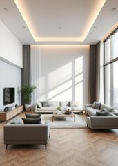 Fototapeta premium Interior of living room in modern apartment Empty room interior design architecture blank design room