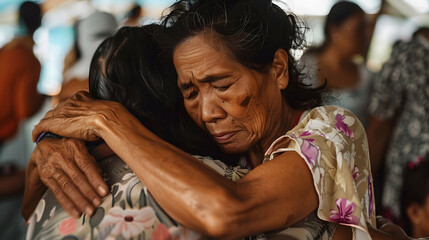 Woman comforting another person in an evaluation, World Humanitarian Day
