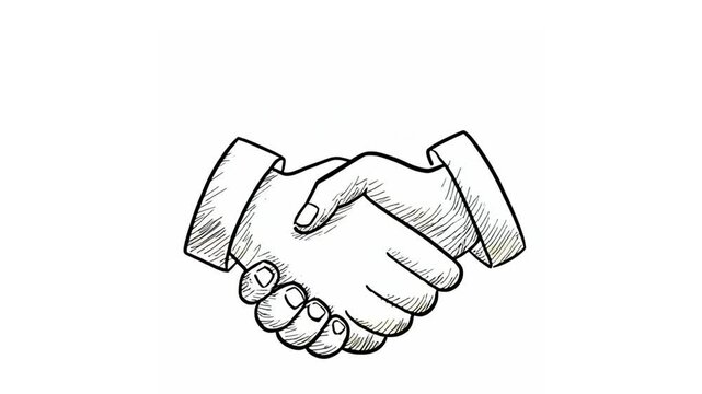 Doodle animation of a business handshake on isolated white background
